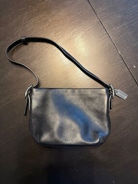 Coach Black Leather Shoulder Bag with Silver Hardware
